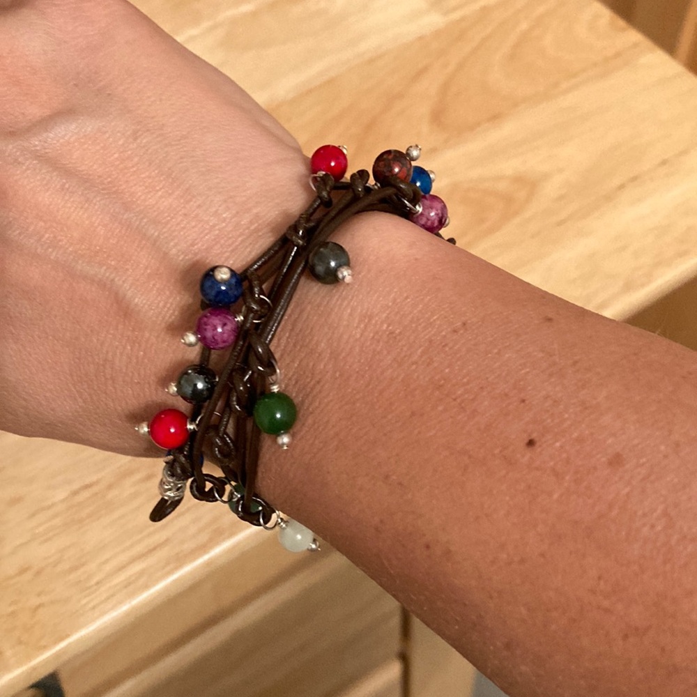 Handmade Leather Beaded Wrap Bracelet